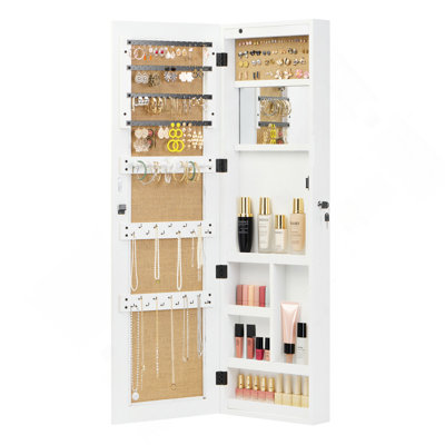 47.5 x14.3 in Wall‑Mounted Lockable Solid Wood Jewelry Armoire, Jewelry Organizer Cabinet with Full‑Length Mirror and LED Light