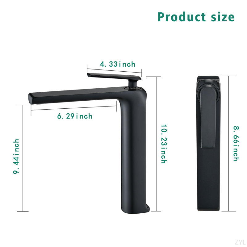 Robinet de salle de bain moderne à un arc à poignée simple et monocommande en noir mat