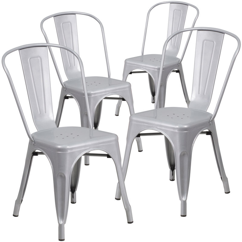 Commercial GradeMetal Indoor-Outdoor Stackable Chair, Silver