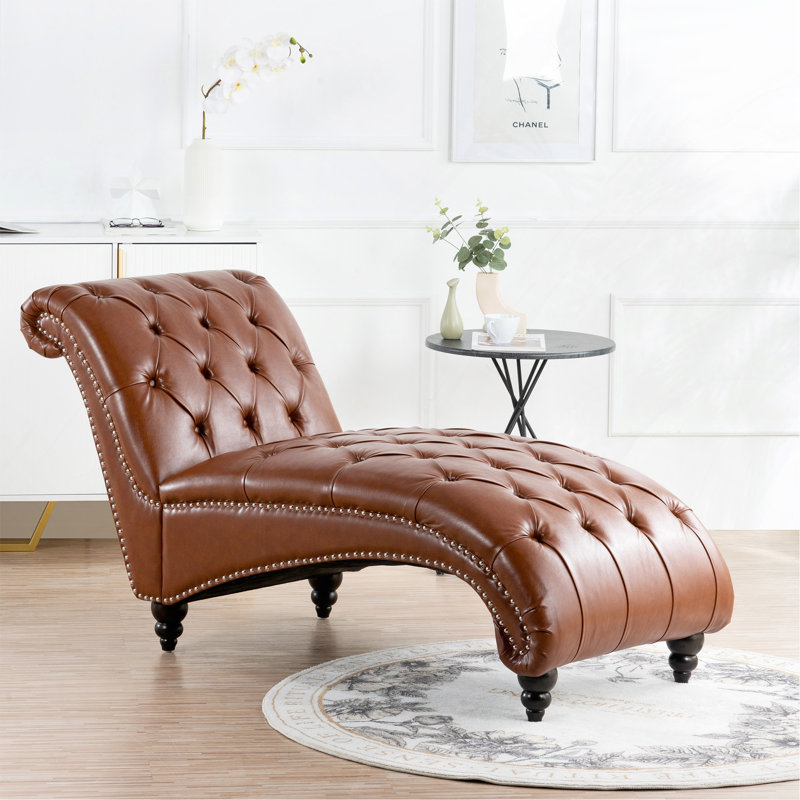 Chaise longue sans accoudoirs touffetée, Brun