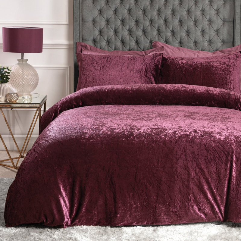 Kincaid Polyester Solid Colour Duvet Cover Set with Pillowcases, Super King Duvet Cover + 2 Standard Pillowcases, Plum