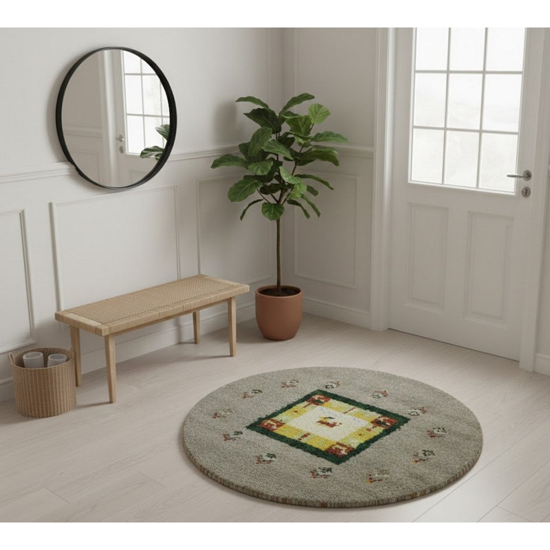  Greige Tribal Small Wool 2X2 Handmade Indo-Gabbeh Oriental Round Rug