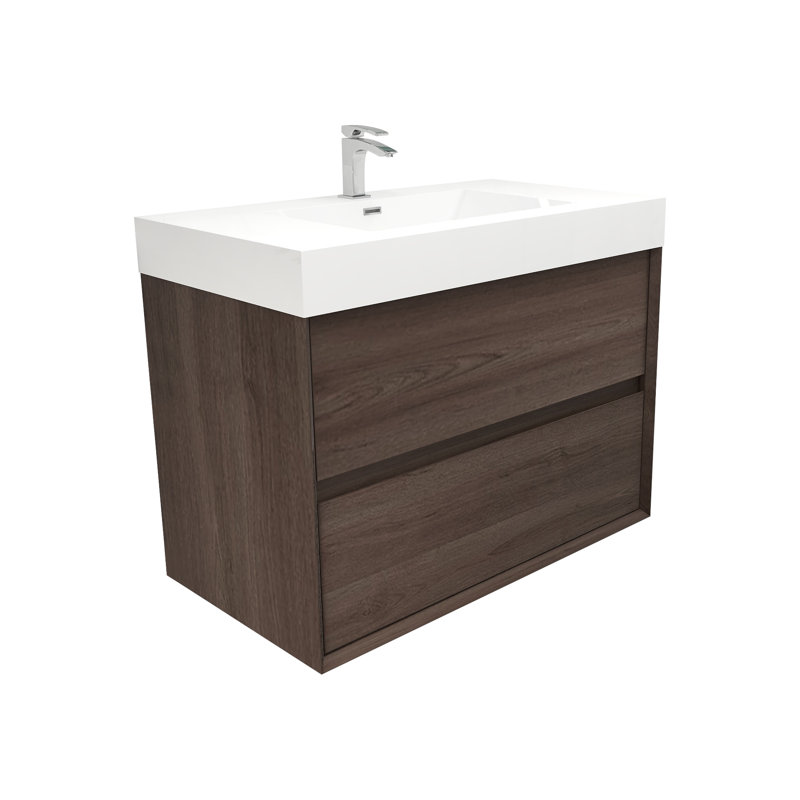35.4'' Single Bathroom Vanity with Acrylic Top, Red Oak