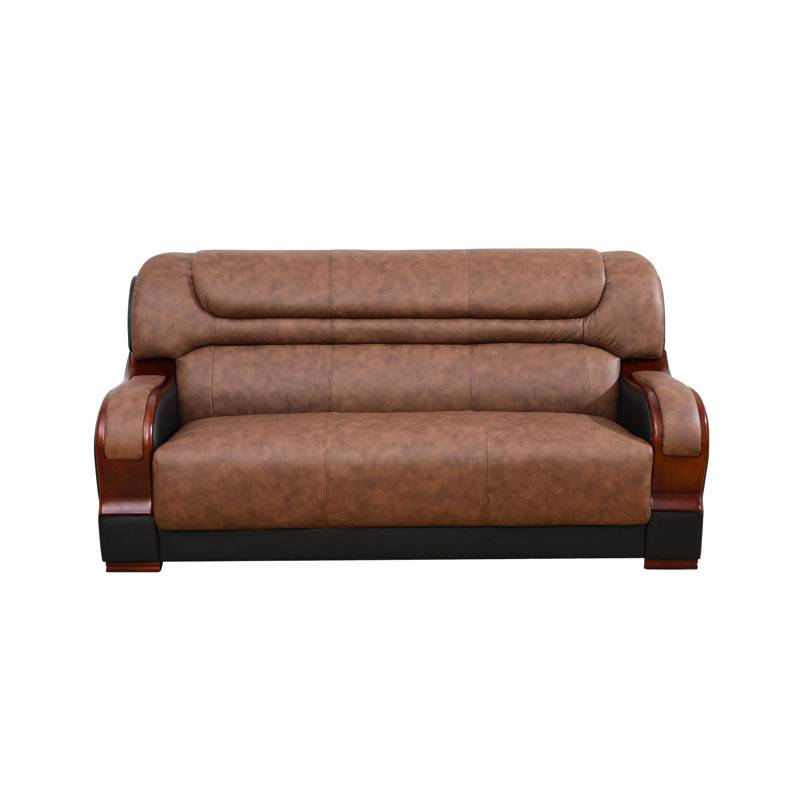Nerisse 77" Genuine Leather Living Room Sofa, Brown Genuine Leather