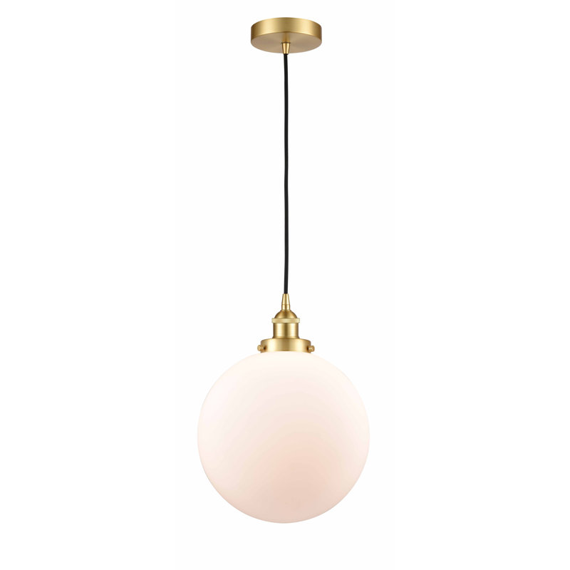 Luminaire suspendu simple à 1 lumière Frederick, Blanc, H 15,5 po x l 12 po x P 12 po, Or satiné