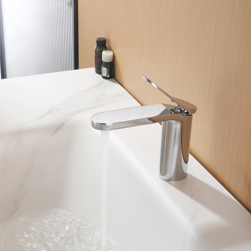 Robinet de lavabo de salle de bain à poignée simple 5,7 po, Chrome poli, Bonde incluse