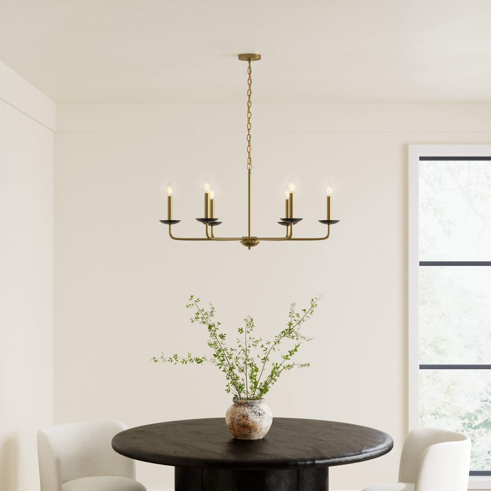 Baltray 6 - Light Candle Style Classic/Traditional Chandelier, Black/Brass, 18.5" H x 36" W x 36" D