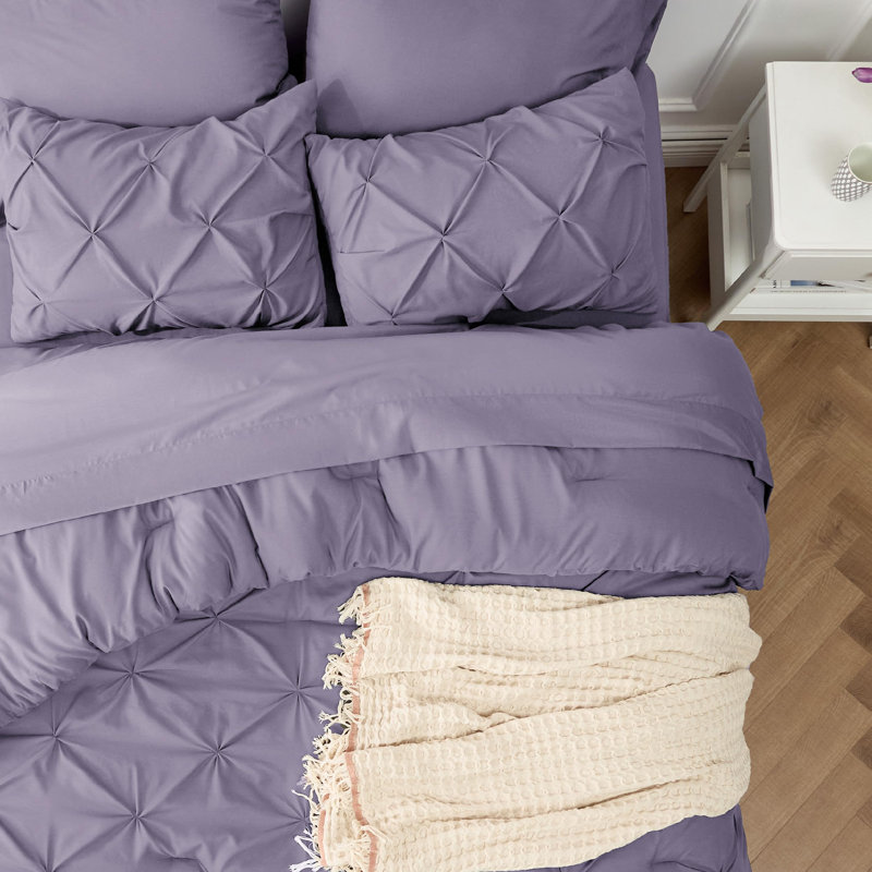 Best Seller Pintuck Pinch Pleat Sets (Set Of 5 Or 7), 89GSM, Grayish Purple, King