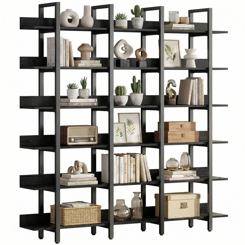 72.8"H x 70.9"W Bookshelf With Large Open Display Shelves, 6 Tiers Bookcase With Metal Frame, Tall Bookcase For Living Room, Home Office