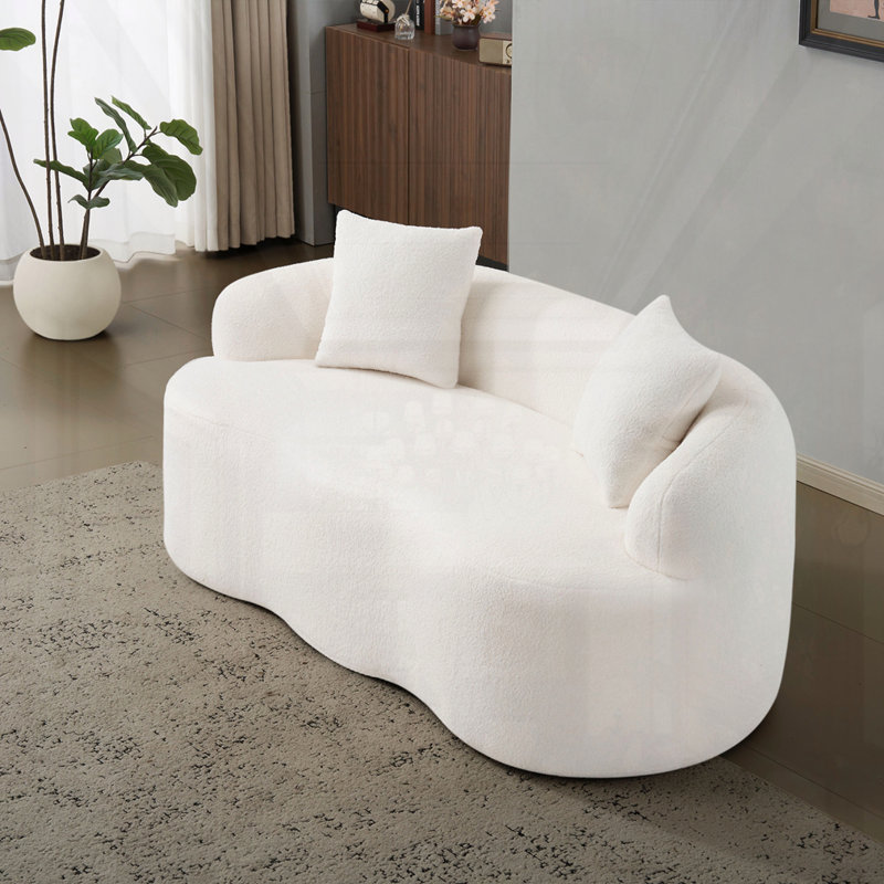Canapé courbé avec accoudoirs arrondis, H 27,6 po x l 66,93 po x P 35 po, Blanc