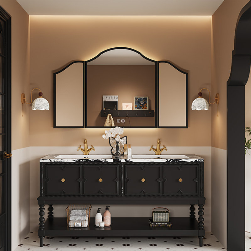 Armoire de salle de bain de style américain sur pied, H 33,46 po x l 47,24 po x P 21,65 po, Noir
