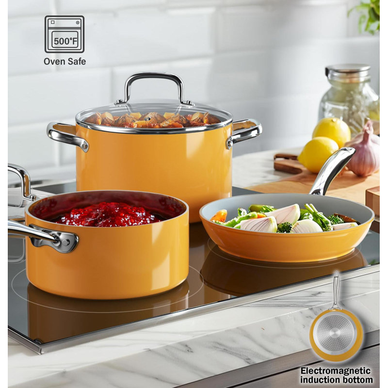 10-Piece Non-Stick Hard Anodized Ceramic Cookware Set, Yellow