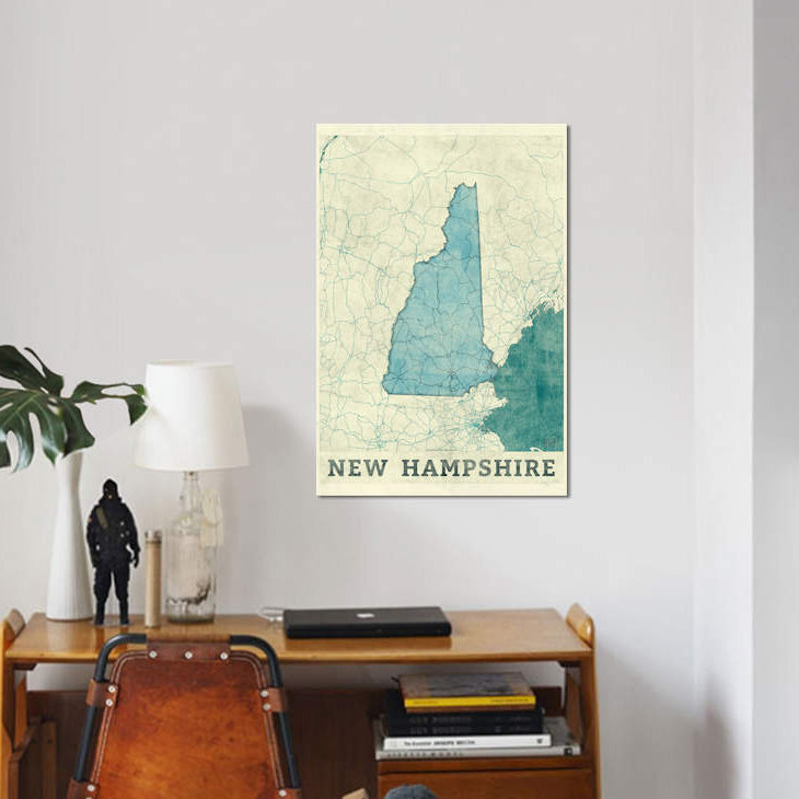 «New Hampshire Map», impression sur toile, H 18 po x l 12 po x P 1,5 po, Toile tendue, Pas de tapis