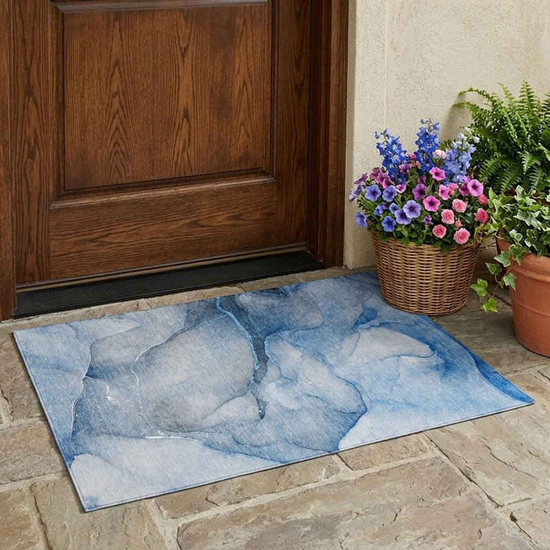 Tapis extérieur lavable antidérapant bleu 3 pi x 5 pi