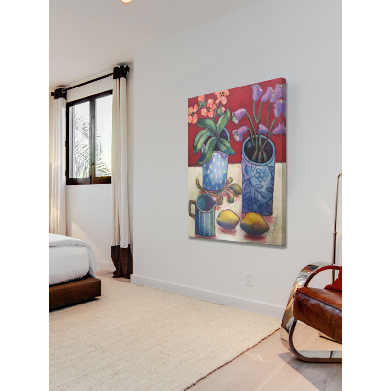 "des fleurs et citrons" par holly wojahn, reproduction d’art sur toile tendue, H 30 po x l 20 po x P 1,5 po
