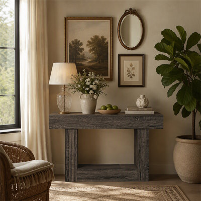 Console en bois de 160 cm, table d'appoint à deux niveaux de style champêtre, table d'entrée