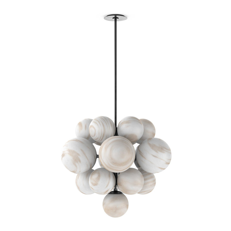 Nova 19 - Light Chandelier, Black Gunmetal, Marbled Matte Glass