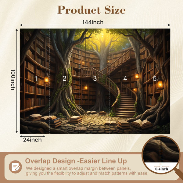 Red Barrel Studio Peel and Stick Wallpaper Enchanting Library Heart ...