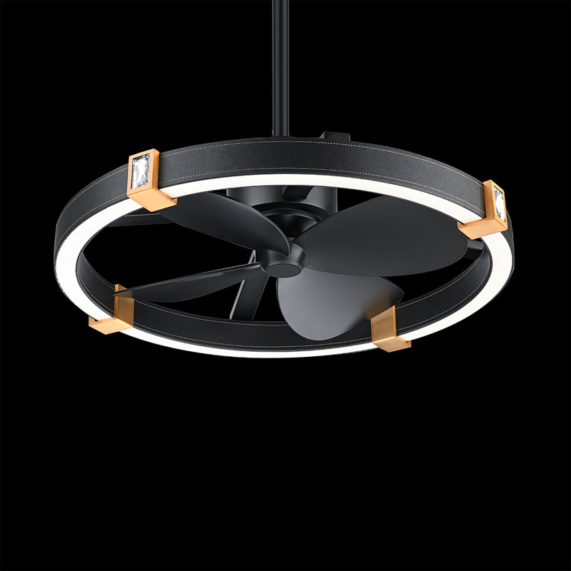 Atomic 1 Light Crystal LED Fandelier, Black Leather - Aged Brass