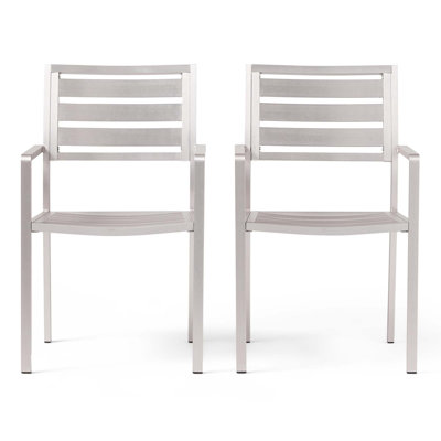 Chaise de salle à manger d'extérieur moderne en aluminium, argent (ensemble de 2)