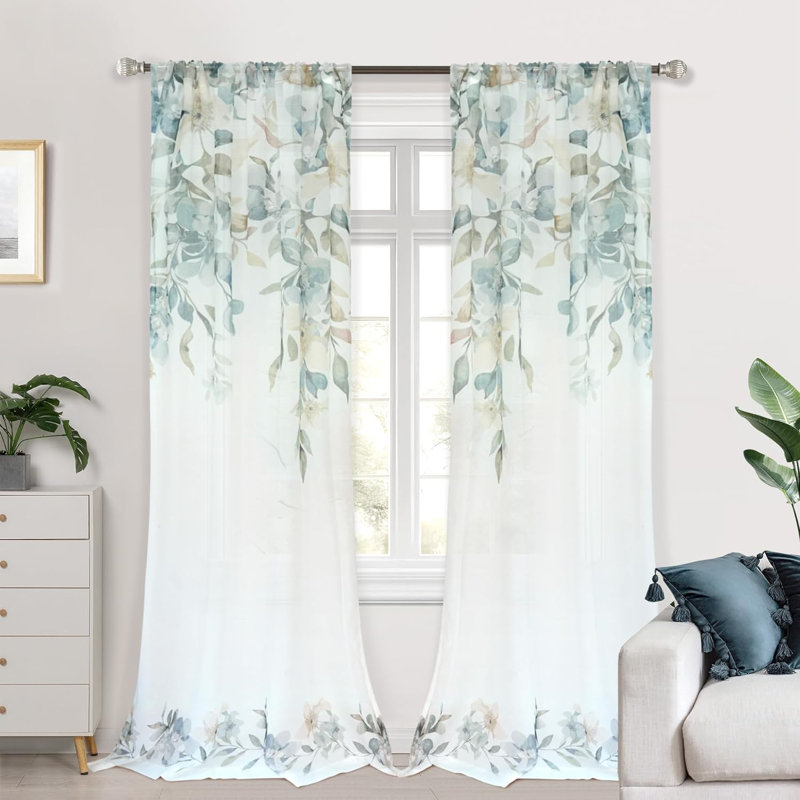 Paire de rideaux transparents Rennee Ployester, L 52 po x L 96 po, Brun/blanc/gris