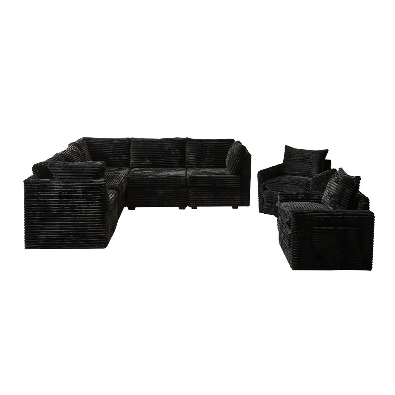 Ensemble de canapé modulaire 7 pièces avec chaises pivotantes 7 pièces, Noir
