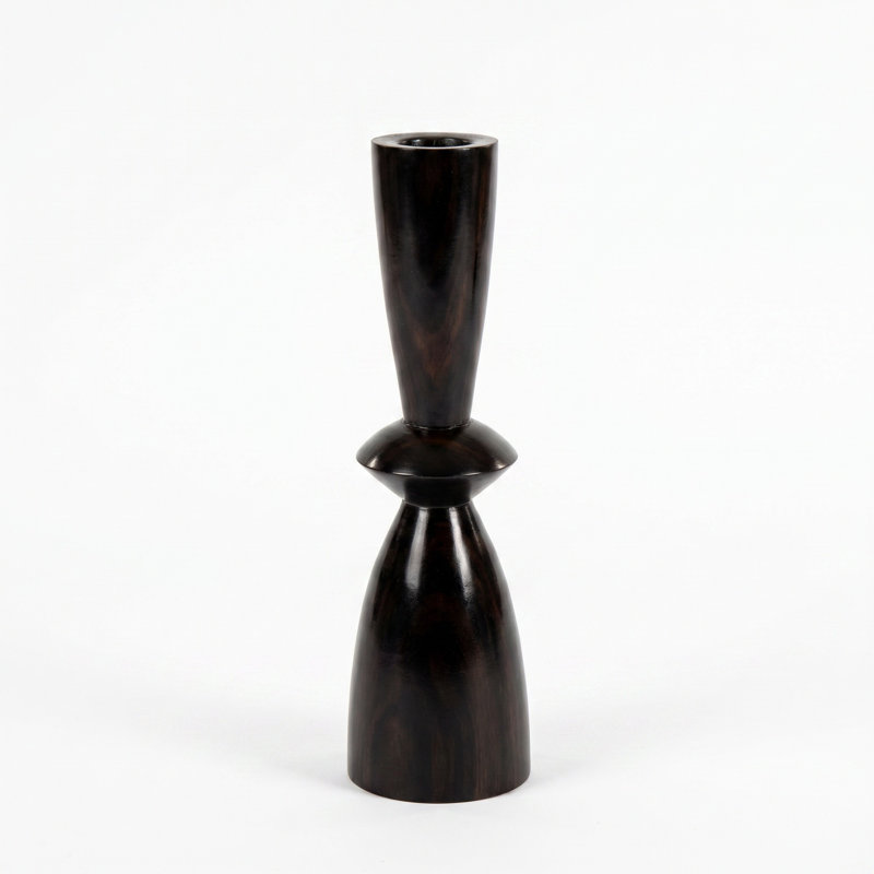 Ebony Wood Candle Holder - Pemba Range, 8"
