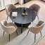 Ensemble de table de salle à manger noire pour chaises de cuisine cannelées rondes de 4 po et 43 po | Sherpa revêtu de tissu d'ameublement, fauteuils demi-tonneau, siège de style Mid-Century moderne, placage de bois et plateau de table en deux parties, base piédestal-132279705-132279709