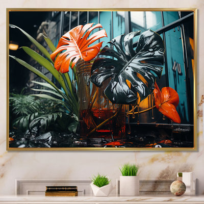 Art mural moderne orange et vert tropical II - Collages abstraits