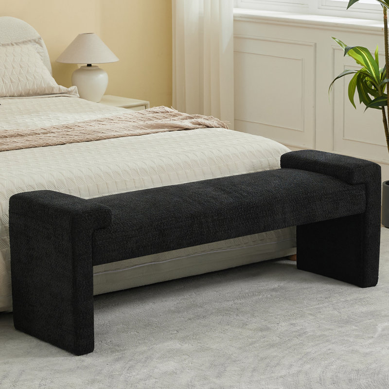 Banc de chambre rembourré l 58,6 po, Black Sherpa, 20.6" H x 58.6" W x 17.3" D