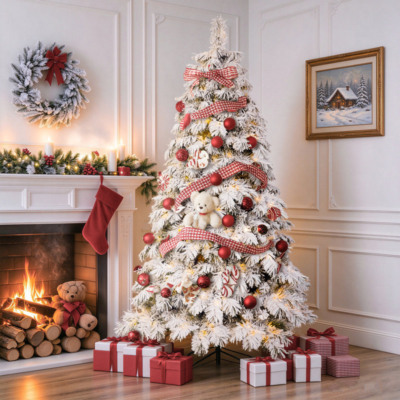 Sapin de Noël artificiel enneigé avec lumières DEL blanc chaud, 6'