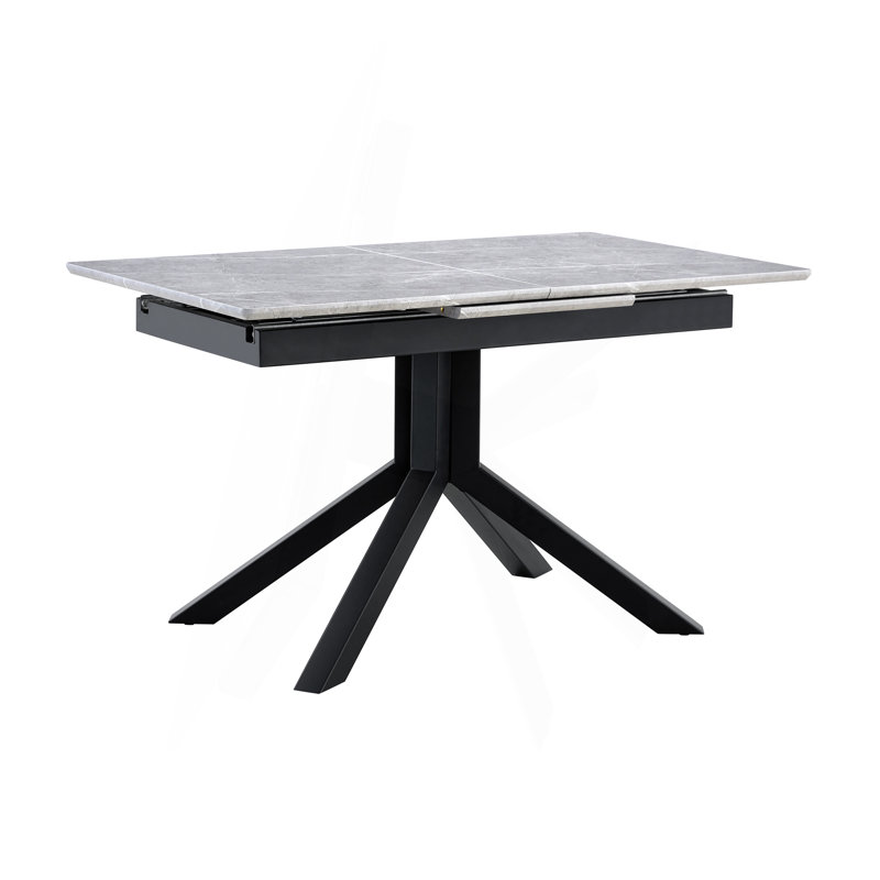 Table de salle à manger rectangulaire moderne avec plateau en panneau de fibres à densité moyenne peint gris clair et pieds robustes en métal géométrique, table de cuisine contemporaine pour la salle à manger, le bureau ou les petits espaces (1 table)
