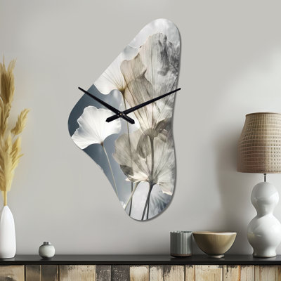 Tropical Palm Art For Ginkgo Art III - Grey Unique Shape Metal Wall Clock, Traditional Asymmetrical Wall Clock Print