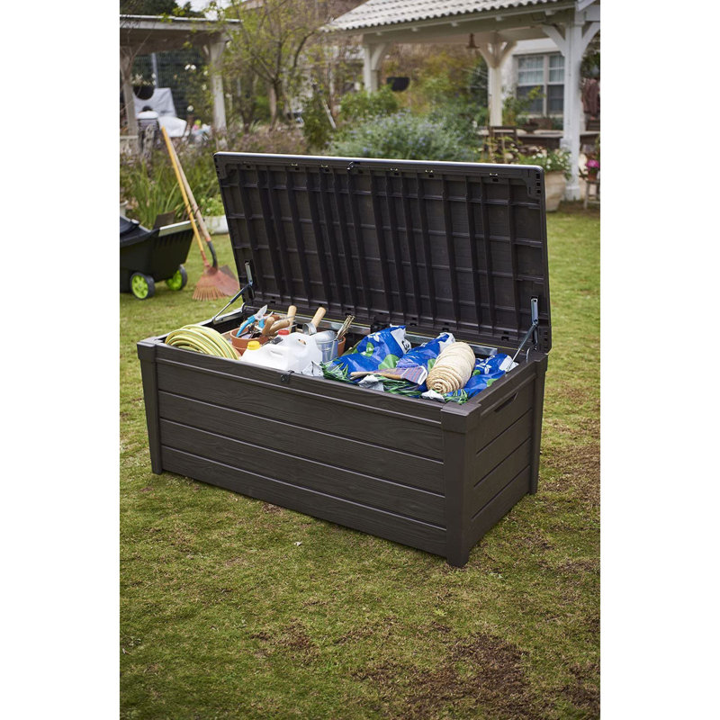 Keter Brown 120 Gallon Lockable Plastic Wicker Deck Box