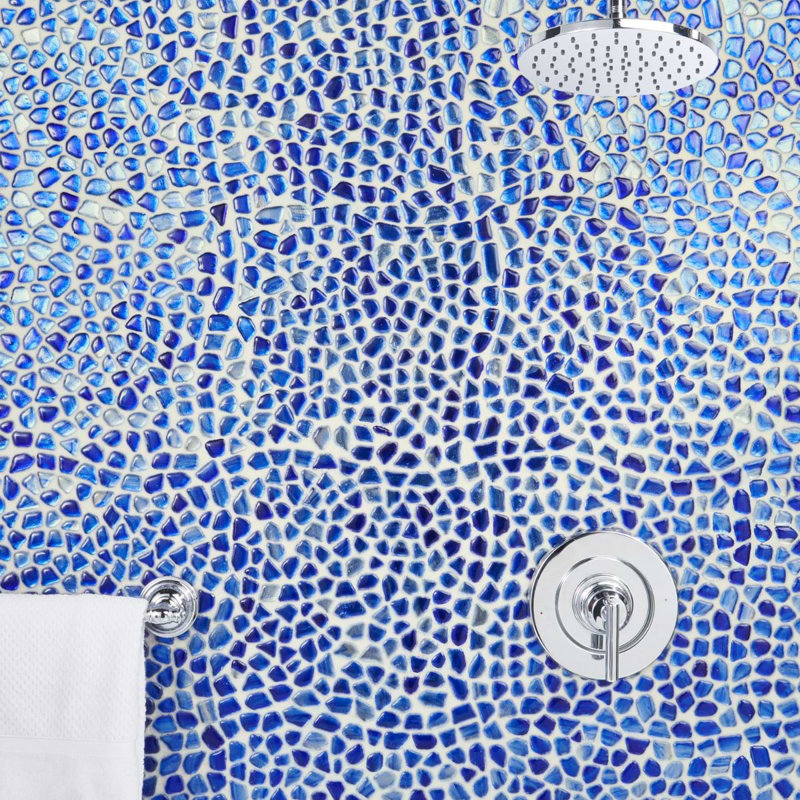 Komorebi 12x12 Pebble Polished Glass Mosaic Tile, Athens Blue