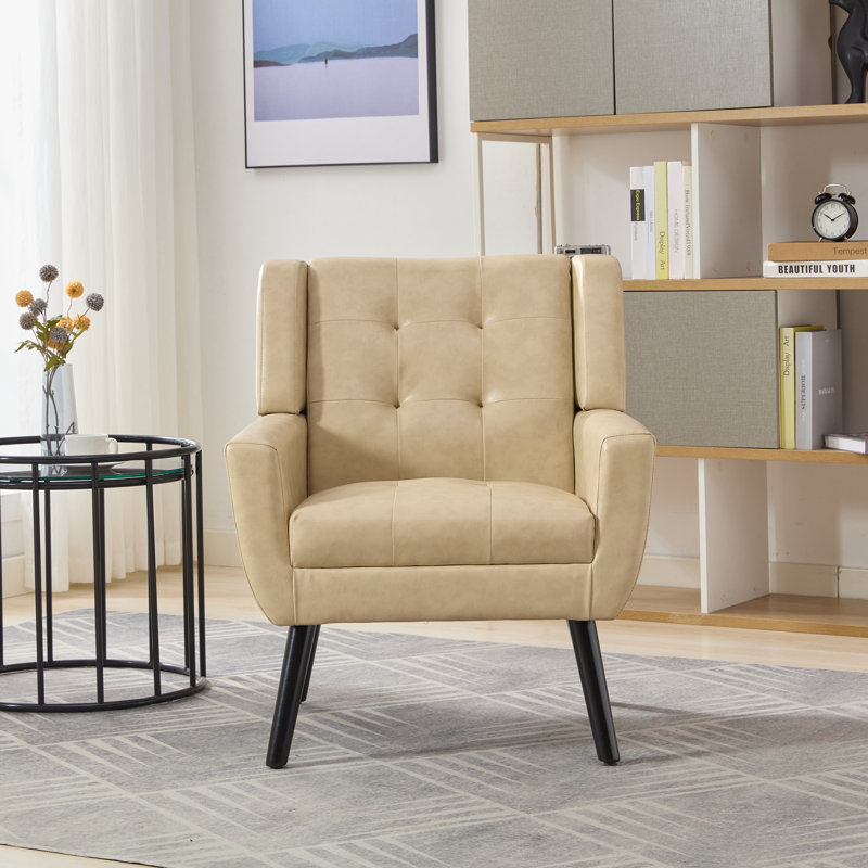 Chaise d'appoint rembourrée Meli 2 pièces, Similicuir beige