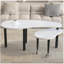 Table basse contemporaine rotative avec pieds en bois d'hévéa massif, table basse rotative à 360 degrés avec plateau en pierre frittée blanche de 6 mm pour le salon, la chambre à coucher, le balcon et le bureau personnel