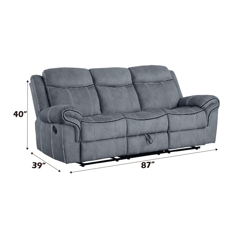Zubaida Two Tone Grey Velvet Recliner Sofa w/USB Port & Drop Down Table