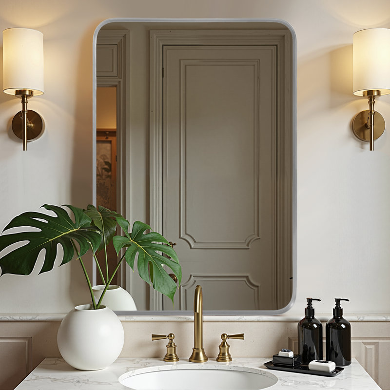 Modern Rounded Rectangle Golden Alloy Aluminium Framed Wall-Mounted Vanity Mirror for Bathroom, Bedroom Entryway, Living/Dressing Room