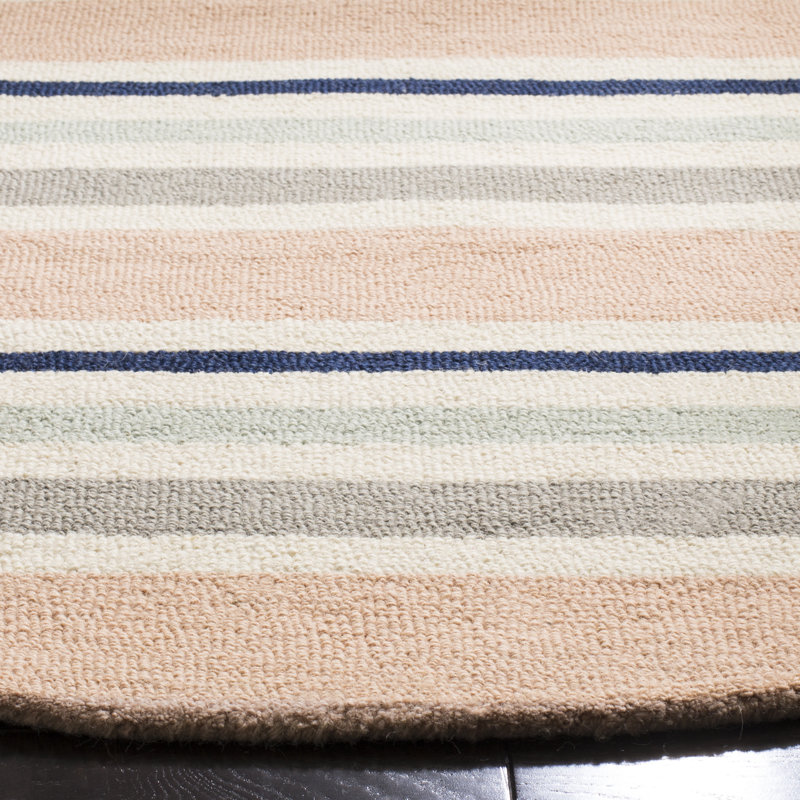 Kruetzen Striped Handmade Tufted Wool Ivory/Orange Area Rug, Rectangle 3' x 5'