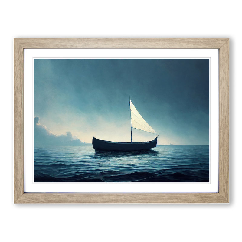 Solo Sailing Boat Vol.2 - Single Picture Frame Print, 25cm H x 34cm W x 2cm D, Oak