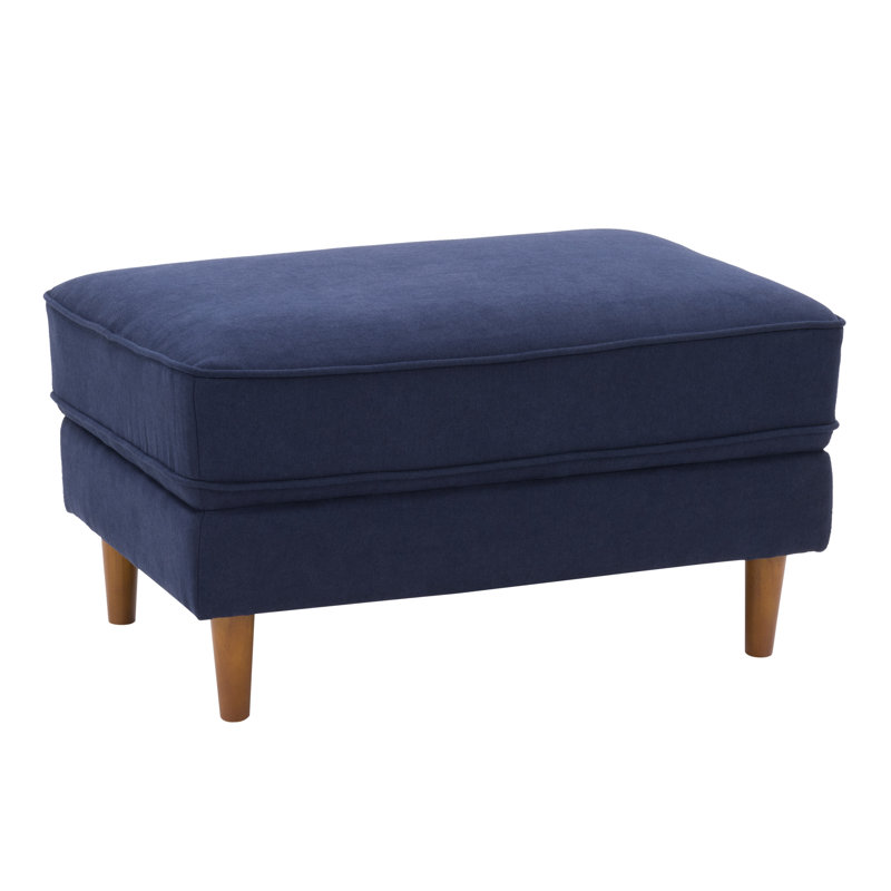 Auxence Upholstered Ottoman, Navy Blue Polyester