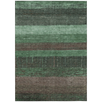 Machine Washable Indoor/Outdoor Cinead ACN1569 Green Rug