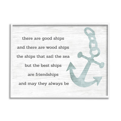«Inspirational Friendship Quote Boat Ship Anchor Silhouette» par Daphne Polselli - cadre flottant, art textuel sur toile