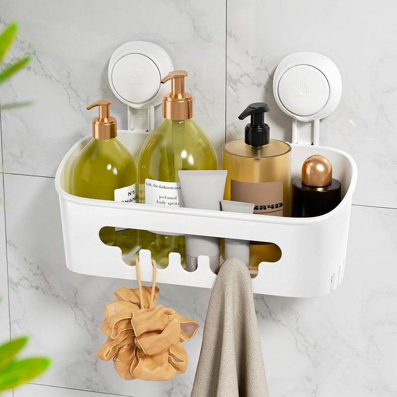 Support de douche à ventouse - Blanc - Tablette de salle de bain amovible, organisateur imperméable avec une capacité de charge de 22 lb