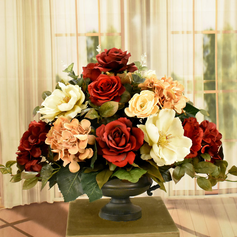 Elegant Silk Flower Arrangement with Hydrangeas, Magnolias, and Roses