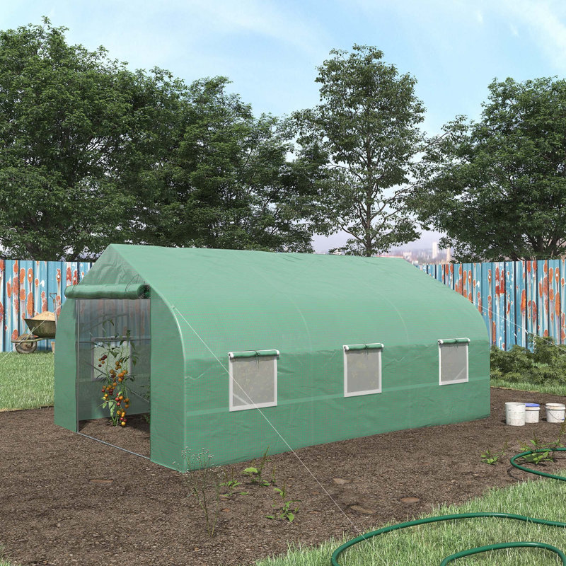 Outsunny Walk-In Greenhouse, Tunnel Green House With Zippered Mesh Door And 6 Mesh Windows, Gardening Plant Hot House With Galvanized Steel Frame
