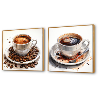 «Brown Coffee Cup Temptation I», ensemble de 2 impressions murales café