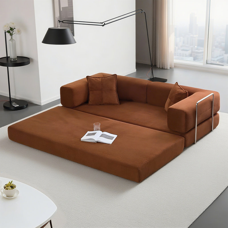 78.8" Upholstered Loveseat Convertible Sleeper Sofa Bed With 2 Pillows, Compression Sofa With Metal Frame and Folding Mattress Couch Removable Washable