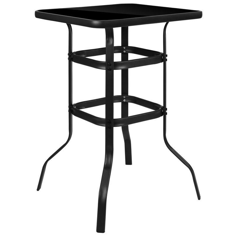 Amlie 27.5" Square Bar Height Patio Table with Tempered Glass Top and Powder Coated Steel Frame